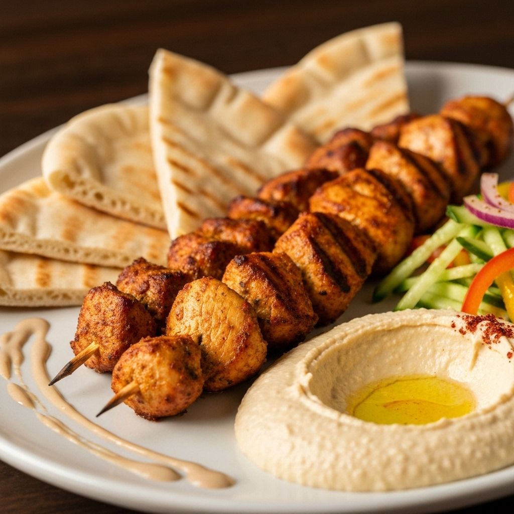 Grilled chicken shawarma plate with sides